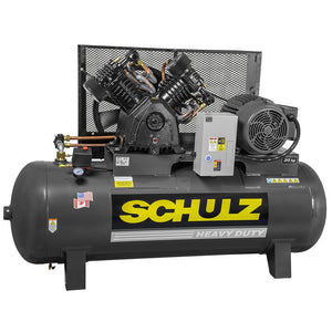 SCHULZ AIR COMPRESSOR - 20HP THREE PHASE - 120 GALLONS HORIZONTAL TANK - 208-230-460 VOLTS 934.7452-0