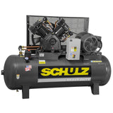 SCHULZ AIR COMPRESSOR - 20HP THREE PHASE - 120 GALLONS HORIZONTAL TANK - 208-230-460 VOLTS 934.7452-0