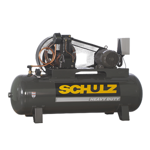 SCHULZ AIR COMPRESSOR - 10HP THREE PHASE - 120 GALLONS HORIZONTAL TANK - 208-230-460 VOLTS 932.9327-0