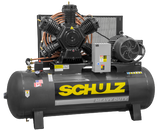 SCHULZ AIR COMPRESSOR - 20HP THREE PHASE - 120 GALLONS HORIZONTAL TANK - 208-230-460 VOLTS 932.9338-0