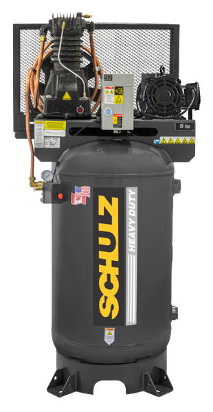 SCHULZ AIR COMPRESSOR 5HP SINGLE PHASE 80 GALLON TANK - 20CFM