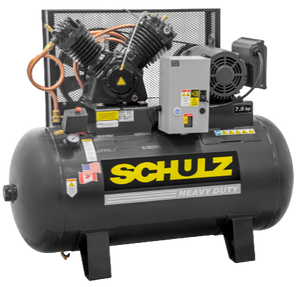 SCHULZ AIR COMPRESSOR - 7.5HP THREE PHASE - HORIZNTAL 80 GAL TANK - 30CFM - 175 PSI 932.9348-0
